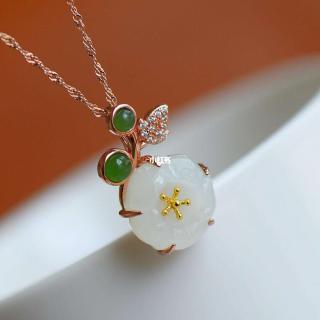 925银镶和田玉花蕊白加绿吊坠