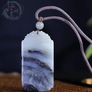 钰阁美孤品和田玉青花山水牌吊坠男女款玉坠富贵山居转运挂件护身符玉