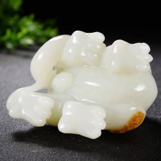 超细腻 和田玉白玉招财辟邪貔貅摆件 465克 送底座