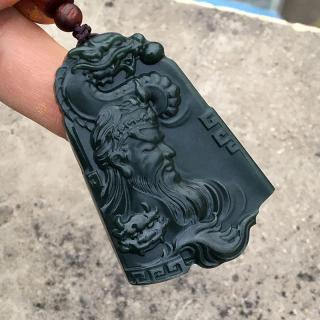 新疆和田玉青玉龙头忠义关公吊坠挂件项链武财神玉器工艺品
