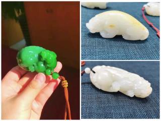 貔貅7号矿碧玉和新疆和田玉籽料对比,各有千秋,碧玉的颜色和籽料的白