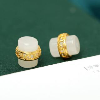 天然和田玉白玉桶珠925银镀金包金配件diy手链佛珠手串顶珠腰珠